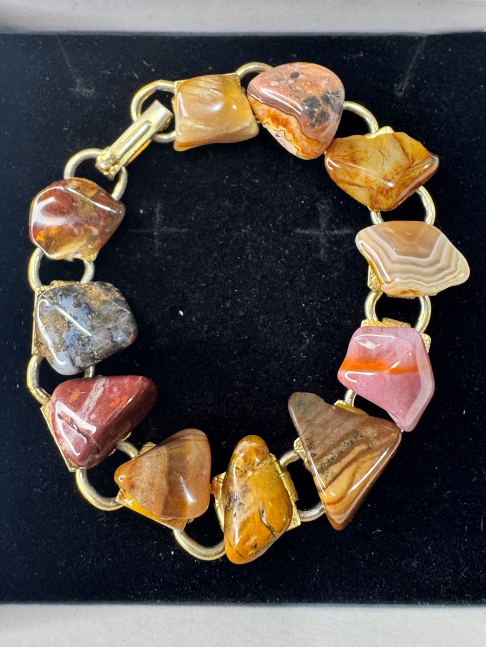 Vintage Multicolor Agate Stone Chunky Link Bracelet